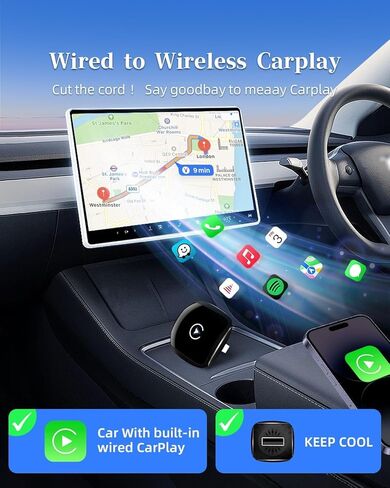 محول CarPlay اللاسلكي لهواتف iPhone وAndroid، تحديث 2025، التوصيل والتشغيل، حجم صغير، اتصال سريع ومستقر، محول لاسلكي لـ CarPlay in Saudi Arabia