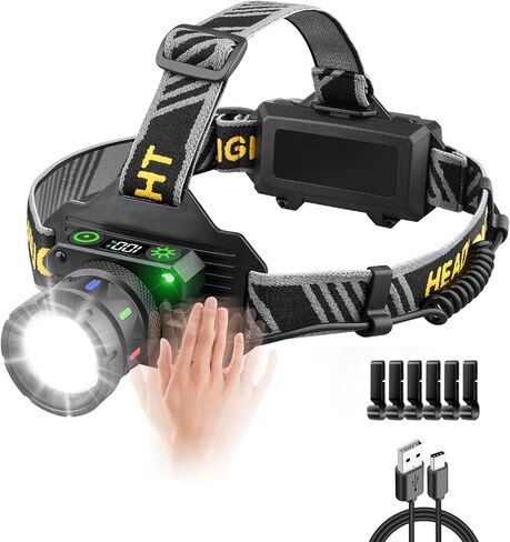 Headlamp Rechargeable 5000 High Lumen: Super Bright LED Head Lamp with Motion Sensor, 9 Modes, IPX7 Waterproof, 90°Adjustable, Zoomable Headlight for Adults Hunting Camping Hiking Running in Saudi Arabia