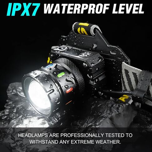Headlamp Rechargeable 5000 High Lumen: Super Bright LED Head Lamp with Motion Sensor, 9 Modes, IPX7 Waterproof, 90°Adjustable, Zoomable Headlight for Adults Hunting Camping Hiking Running in Saudi Arabia