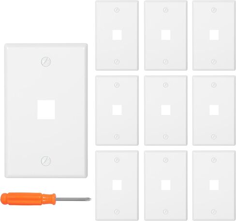 لوحة حائط كيستون بمنفذ واحد مع دعامة تثبيت منخفضة الجهد 10 عبوات، لوحة حائط ذات حجم قياسي لعصابة واحدة لـ RJ45، Cat6، HDMI، مدخلات محورية ووحداتية، غطاء منفذ إيثرنت أبيض، براغي متضمنة in Kuwait
