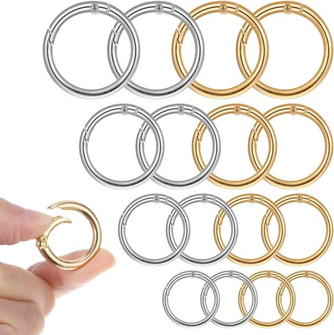 16Pcs Spring O Ring Clip Keychain, Stainless Steel Round Carabiner Snap Hook Keychain Multi-Size Mini Carabiner for Bag Strap Jewelry Making Dog Leash Craft in Saudi Arabia