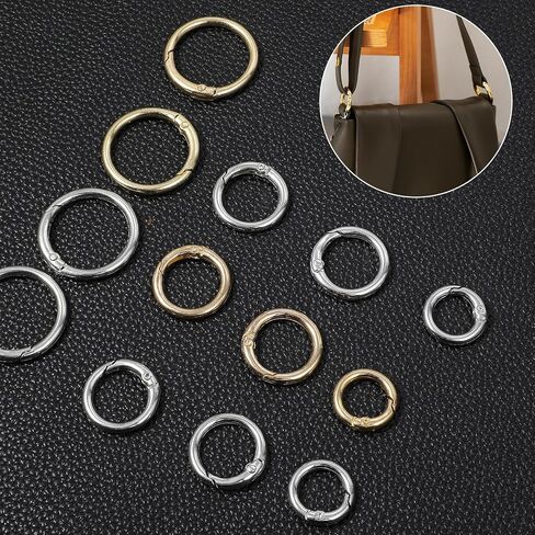 16Pcs Spring O Ring Clip Keychain, Stainless Steel Round Carabiner Snap Hook Keychain Multi-Size Mini Carabiner for Bag Strap Jewelry Making Dog Leash Craft in Saudi Arabia