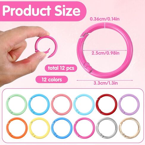 12 PCS Round Carabiner Clip Carabiner Rings Round Keychain Clips Metal Spring O Rings for DIY Bag Purse Handbag Pendant Accessories (Multicolor) in Saudi Arabia