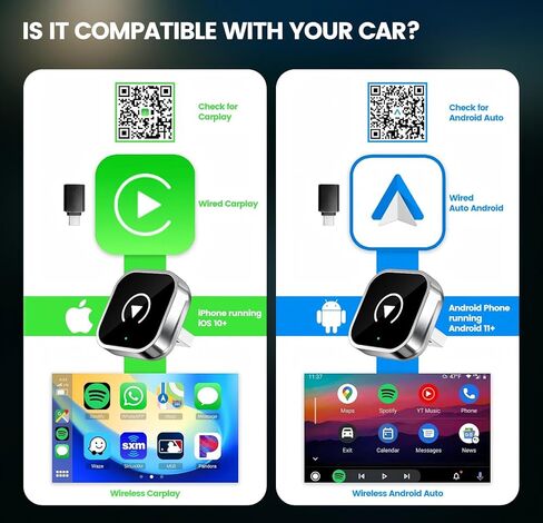 محول CarPlay اللاسلكي وAndroid Auto، تصميم ألومنيوم صغير الحجم للغاية مع تقنية النطاق المزدوج، USB-C/USB-A متوافق مع مركبات CarPlay السلكية in Kuwait