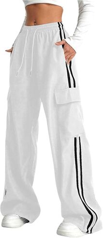 QJQ Men's Wide Leg Baggy Sweatpants Striped Y2k Trousers Parachute Pants with Pockets Casual Streetwear in Saudi Arabia