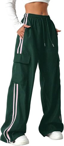 QJQ Men's Wide Leg Baggy Sweatpants Striped Y2k Trousers Parachute Pants with Pockets Casual Streetwear in Saudi Arabia