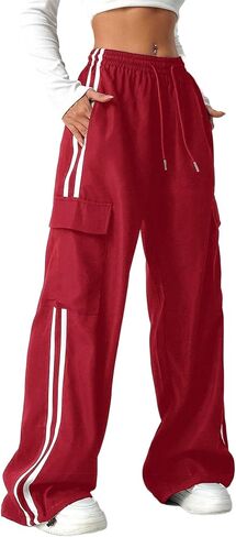 QJQ Men's Wide Leg Baggy Sweatpants Striped Y2k Trousers Parachute Pants with Pockets Casual Streetwear in Saudi Arabia
