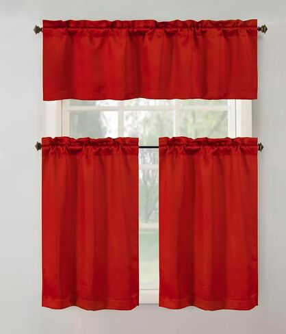 3 Piece Blackout Kitchen Curtain Set, Multi-Function w/Thermal Insulation Features, Energy Saving, Maximum Privacy. 1 Valance 52" X 18", 2 Tiers (Panels) 26" X 36" Each. (White) in Saudi Arabia