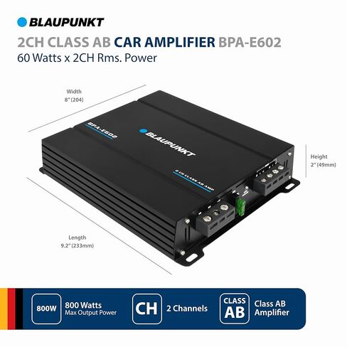 BLAUPUNKT BPA-E602 2-Channel Class AB Car Amplifier - 800W Max Power, 180W RMS Bridged - Compact Design for Crystal-Clear Audio in Saudi Arabia