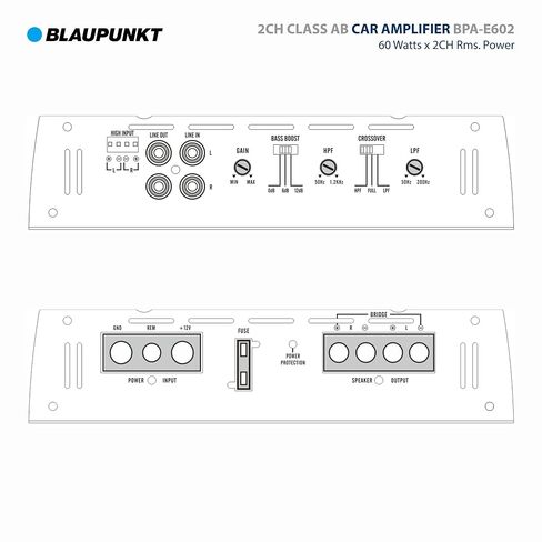 BLAUPUNKT BPA-E602 2-Channel Class AB Car Amplifier - 800W Max Power, 180W RMS Bridged - Compact Design for Crystal-Clear Audio in Saudi Arabia