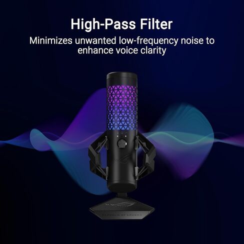 ASUS ROG Carnyx RGB Condenser Gaming Microphone Black (Gaming, Streaming and Podcast, 25 mm Capacitor Capsule, 192 kHz / 24 Bit Sampling Rate, High Pass Filter, Pop Filter, Metal Holder, Aura Sync) in Saudi Arabia
