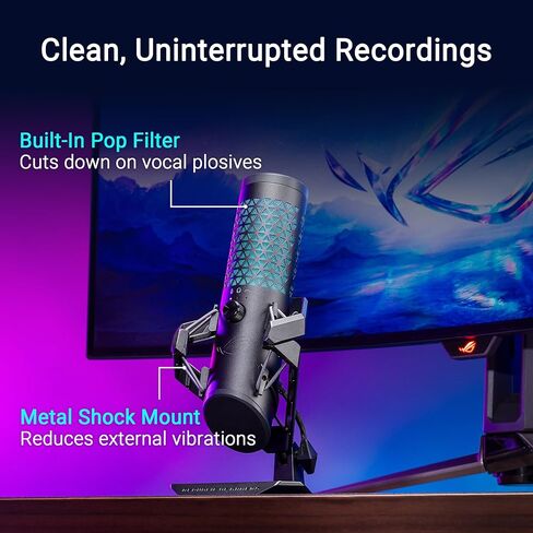 ASUS ROG Carnyx RGB Condenser Gaming Microphone Black (Gaming, Streaming and Podcast, 25 mm Capacitor Capsule, 192 kHz / 24 Bit Sampling Rate, High Pass Filter, Pop Filter, Metal Holder, Aura Sync) in Saudi Arabia