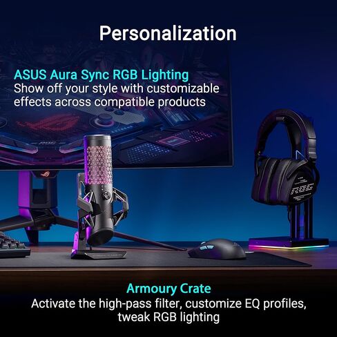 ASUS ROG Carnyx RGB Condenser Gaming Microphone Black (Gaming, Streaming and Podcast, 25 mm Capacitor Capsule, 192 kHz / 24 Bit Sampling Rate, High Pass Filter, Pop Filter, Metal Holder, Aura Sync) in Saudi Arabia