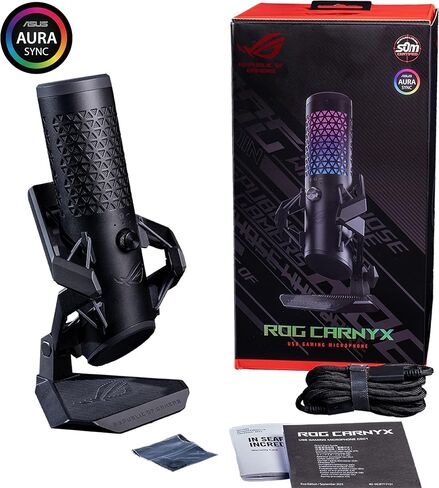ASUS ROG Carnyx RGB Condenser Gaming Microphone Black (Gaming, Streaming and Podcast, 25 mm Capacitor Capsule, 192 kHz / 24 Bit Sampling Rate, High Pass Filter, Pop Filter, Metal Holder, Aura Sync) in Saudi Arabia