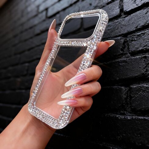 حافظة Bonitec متوافقة مع هاتف iPhone 17 Pro Max للنساء والفتيات ثلاثية الأبعاد لامعة متألقة فاخرة لامعة وجذابة من الكريستال وحجر الراين الماسي الممتص للصدمات غطاء شفاف in Kuwait