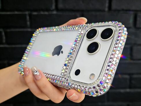 حافظة Bonitec متوافقة مع هاتف iPhone 17 Pro Max للنساء والفتيات ثلاثية الأبعاد لامعة متألقة فاخرة لامعة وجذابة من الكريستال وحجر الراين الماسي الممتص للصدمات غطاء شفاف in Kuwait