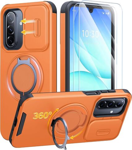 حافظة JAME لهاتف Samsung Galaxy A17/A16 5G، حامل حلقي، غطاء كاميرا منزلق، قطعتان من واقيات الشاشة، حماية مزدوجة الطبقات مقاومة للصدمات، حافظة مغناطيسية صديقة لهاتف Galaxy A16/A17 4G، أسود in Kuwait