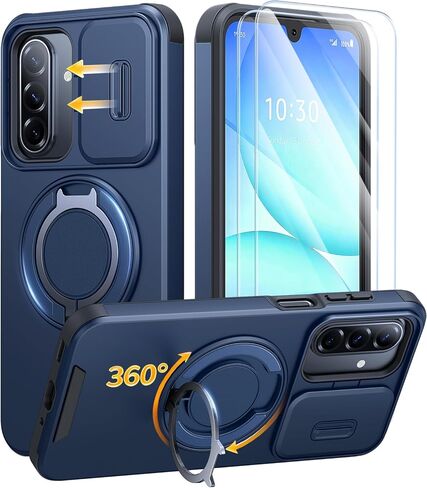 حافظة JAME لهاتف Samsung Galaxy A17/A16 5G، حامل حلقي، غطاء كاميرا منزلق، قطعتان من واقيات الشاشة، حماية مزدوجة الطبقات مقاومة للصدمات، حافظة مغناطيسية صديقة لهاتف Galaxy A16/A17 4G، أسود in Kuwait