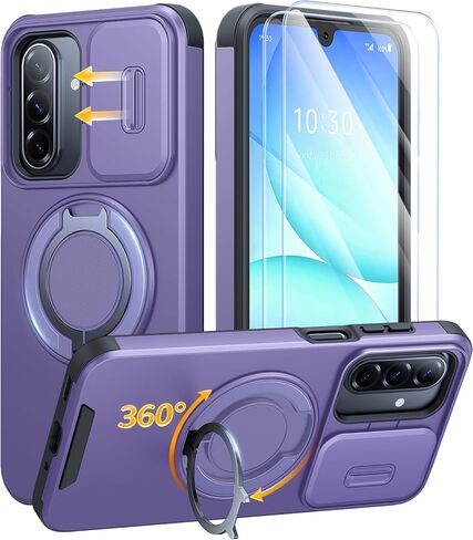 حافظة JAME لهاتف Samsung Galaxy A17/A16 5G، حامل حلقي، غطاء كاميرا منزلق، قطعتان من واقيات الشاشة، حماية مزدوجة الطبقات مقاومة للصدمات، حافظة مغناطيسية صديقة لهاتف Galaxy A16/A17 4G، أسود in Kuwait
