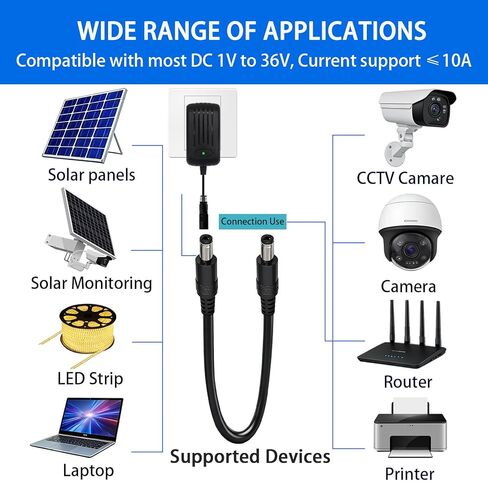 1.6FT 5.5mmx2.5mm DC كابل الطاقة 3 حزم، 18AWG ذكر إلى ذكر تمديد الحبل، 12V / 24V موصل الطاقة في حالات الطوارئ DC5525، لكاميرا CCTV، الألواح الشمسية المحمولة in Kuwait