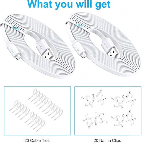 كابل تمديد USB-A إلى Micro USB بطول 10FT 2P، امتداد مسطح لكابل Micro USB لكاميرا الأمان، سلك الشحن ومزامنة البيانات متوافق مع كاميرا Wyze، Pan v3/v3 Pro/OG (2P) in Kuwait