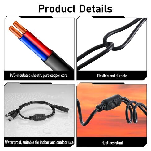 12V DC Power Splitter 2 Pack 1 Female to 2 Male Power Adapter Y Splitter Cable 5.5x2.1mm 12V 5A for CCTV Camera LED Strip Router in Saudi Arabia