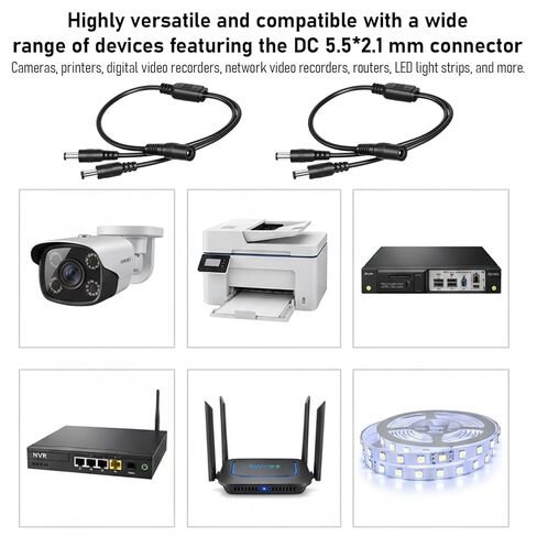 12V DC Power Splitter 2 Pack 1 Female to 2 Male Power Adapter Y Splitter Cable 5.5x2.1mm 12V 5A for CCTV Camera LED Strip Router in Saudi Arabia