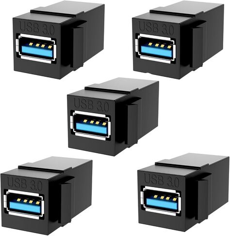 BERLAT USB 3.0 Keystone Jack Coupler، محول موصل أنثى إلى أنثى - 5 عبوات سوداء للوحات الحائط، ولوحات التصحيح، والشبكات وتركيب البيانات in Kuwait
