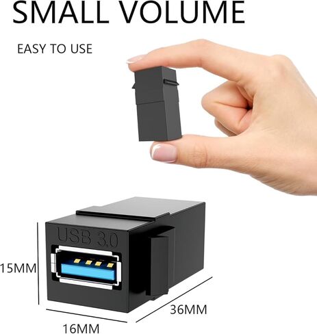 BERLAT USB 3.0 Keystone Jack Coupler، محول موصل أنثى إلى أنثى - 5 عبوات سوداء للوحات الحائط، ولوحات التصحيح، والشبكات وتركيب البيانات in Kuwait