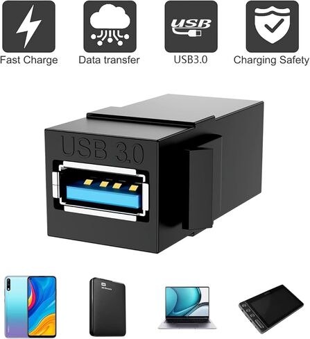 BERLAT USB 3.0 Keystone Jack Coupler، محول موصل أنثى إلى أنثى - 5 عبوات سوداء للوحات الحائط، ولوحات التصحيح، والشبكات وتركيب البيانات in Kuwait