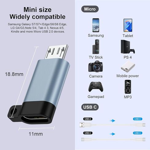 محول Micro USB إلى USB C، 4 حزم من النوع C أنثى إلى محول Micro USB ذكر يدعم الشحن ومزامنة البيانات لهواتف Samsung Galaxy S7/S7+/S7 Edge/S6/S6 Edge/J3/J7/Note 6/5، LG G4، Nexus 4/5/6 in Kuwait