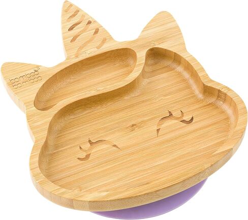 طبق أطفال من الخيزران مع شفط - طبق كوب شفط للأطفال والرضع، طبق طعام أطفال من الخيزران الطبيعي غير السام يبقى باردًا عند اللمس من أجل الفطام بقيادة الطفل (وحيد القرن) in Kuwait