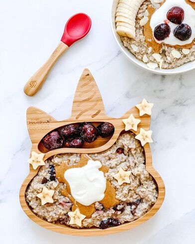 طبق أطفال من الخيزران مع شفط - طبق كوب شفط للأطفال والرضع، طبق طعام أطفال من الخيزران الطبيعي غير السام يبقى باردًا عند اللمس من أجل الفطام بقيادة الطفل (وحيد القرن) in Kuwait