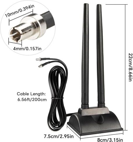Boobrie Dual Band WiFi Antenna 2.4GHz 5GHz 5.8GHz TS9 WiFi Antenna with Magnetic Base 5dBi External Antennas for Wi-Fi Router/Hotspot/Industrial IoT/Car WiFi, 6.56Ft Low Loss Cable in Saudi Arabia