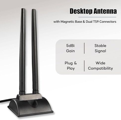 Boobrie Dual Band WiFi Antenna 2.4GHz 5GHz 5.8GHz TS9 WiFi Antenna with Magnetic Base 5dBi External Antennas for Wi-Fi Router/Hotspot/Industrial IoT/Car WiFi, 6.56Ft Low Loss Cable in Saudi Arabia