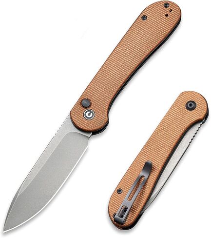 CIVIVI Pocket Folding Knife with 3.47" 14C28N Blade Micarta Handle, Button Lock Elementum Knife for EDC C2103D (Brown) in Saudi Arabia