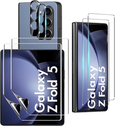 [مجموعة مكونة من 6 قطع] واقي شاشة متوافق مع هاتف Galaxy Z Fold 5 5G - 2 طبقة داخلية من مادة TPU + 2 زجاج مقسى خارجي + 2 واقي لعدسة الكاميرا، وضوح عالي، مضاد للكسر in Kuwait