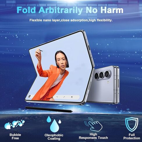 [مجموعة مكونة من 6 قطع] واقي شاشة متوافق مع هاتف Galaxy Z Fold 5 5G - 2 طبقة داخلية من مادة TPU + 2 زجاج مقسى خارجي + 2 واقي لعدسة الكاميرا، وضوح عالي، مضاد للكسر in Kuwait