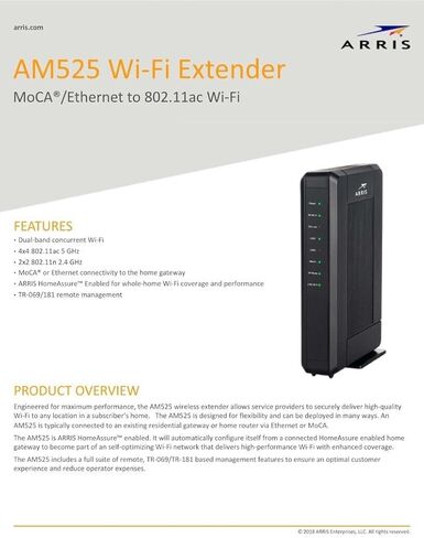 موسع AM525 Moca إلى إيثرنت لاسلكي 802.11ac ثنائي النطاق WiFi Frontier Fios in Saudi Arabia
