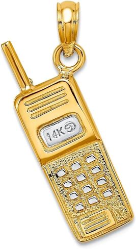 JewelryWeb 14k نغمتين الذهب 3-d الهاتف الخليوي لونين سحر 22.1x6.9mm واسعة 2.9mm سميكة قلادة قلادة للنساء in Saudi Arabia