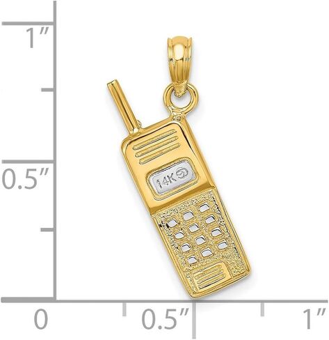 JewelryWeb 14k نغمتين الذهب 3-d الهاتف الخليوي لونين سحر 22.1x6.9mm واسعة 2.9mm سميكة قلادة قلادة للنساء in Saudi Arabia