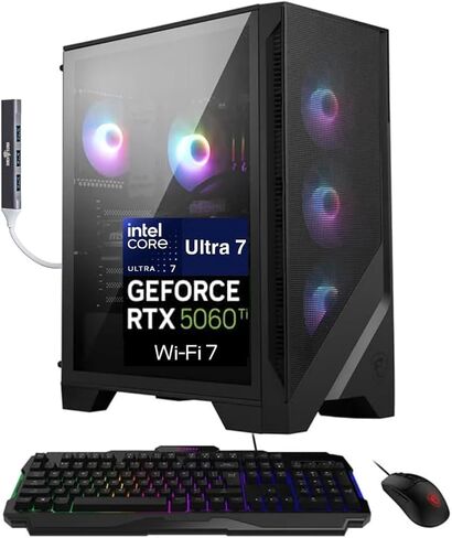 سطح المكتب للألعاب msi Codex R2 AI (Intel Ultra 7-265، GeForce RTX 5060 Ti 8GB GDDR7، 32GB DDR5، 2TB PCIe SSD، RGB KB & Mouse، Wi-Fi 6E، Bluetooth 5.3، Win 11 Pro) مع موسع منفذ USB DKZ in Saudi Arabia