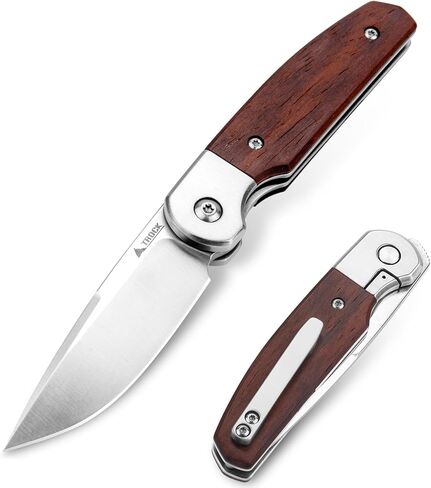 Small EDC Knife 2.8", Pocket Knife D2 Steel Point Blade Wood Handle - flipper Folding Knife for Men Women - Daily Carry Office Camping Hiking in Kuwait
