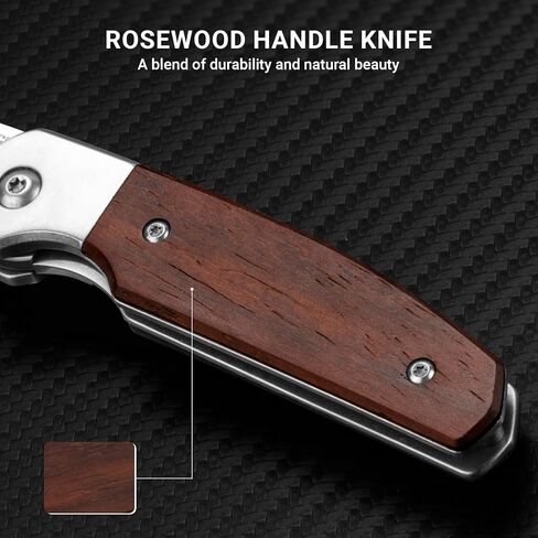 Small EDC Knife 2.8", Pocket Knife D2 Steel Point Blade Wood Handle - flipper Folding Knife for Men Women - Daily Carry Office Camping Hiking in Kuwait