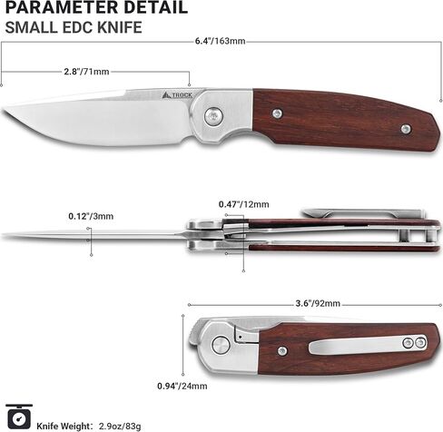 Small EDC Knife 2.8", Pocket Knife D2 Steel Point Blade Wood Handle - flipper Folding Knife for Men Women - Daily Carry Office Camping Hiking in Kuwait