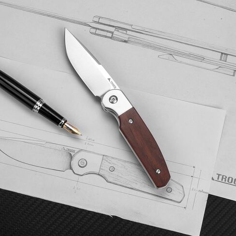 Small EDC Knife 2.8", Pocket Knife D2 Steel Point Blade Wood Handle - flipper Folding Knife for Men Women - Daily Carry Office Camping Hiking in Kuwait