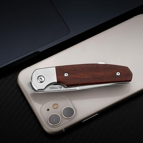 Small EDC Knife 2.8", Pocket Knife D2 Steel Point Blade Wood Handle - flipper Folding Knife for Men Women - Daily Carry Office Camping Hiking in Kuwait