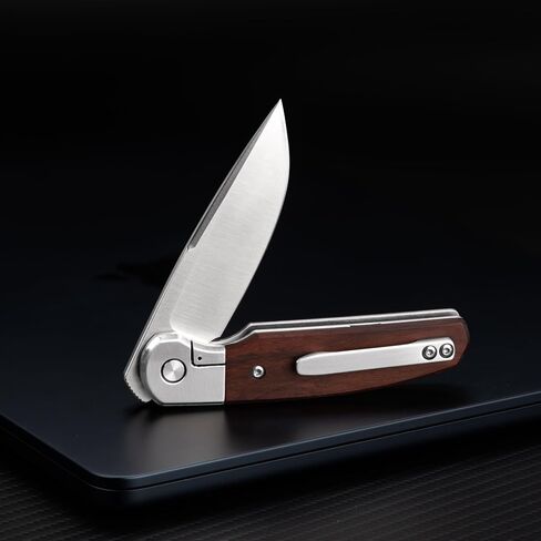 Small EDC Knife 2.8", Pocket Knife D2 Steel Point Blade Wood Handle - flipper Folding Knife for Men Women - Daily Carry Office Camping Hiking in Kuwait