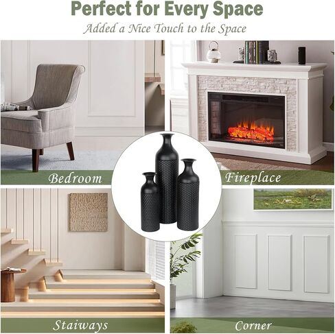 Large Black Vases, 27/20/16.5 Inch Tall Floor Vase, Set of 3 Modern Honeycomb Texture Metal Flower Vase for Living Room Home Corner Hallway Decor in Saudi Arabia