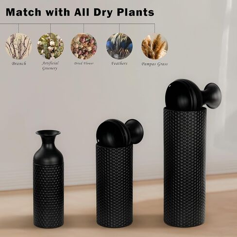Large Black Vases, 27/20/16.5 Inch Tall Floor Vase, Set of 3 Modern Honeycomb Texture Metal Flower Vase for Living Room Home Corner Hallway Decor in Saudi Arabia